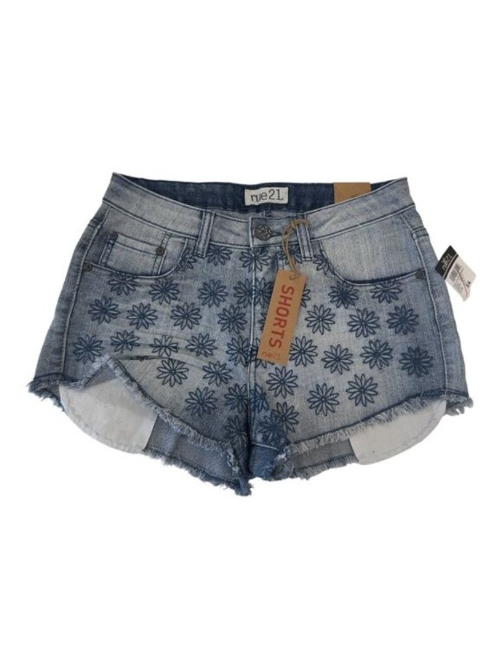 Rue21 Womens Embroidered Denim Shorts Floral Pattern Size 3/4